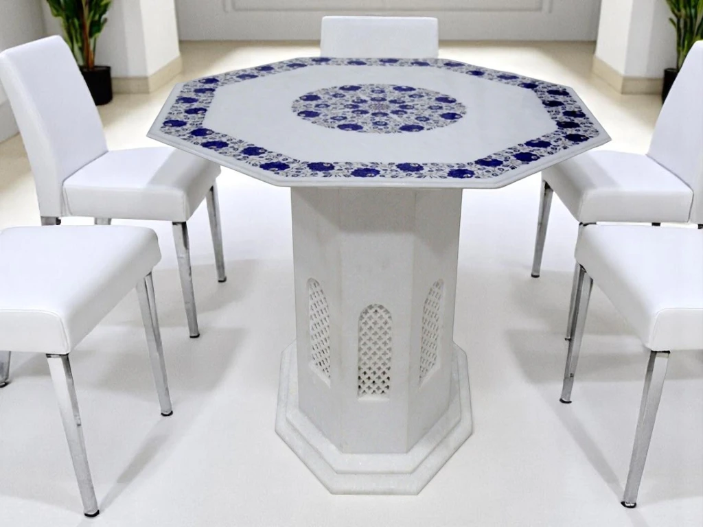 Lapis Lazuli Inlaid Floral Marble Coffee Table for Luxurious Spaces